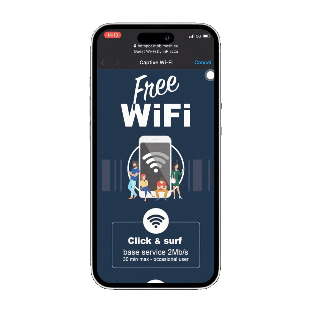 captive portal inpiazza login journey