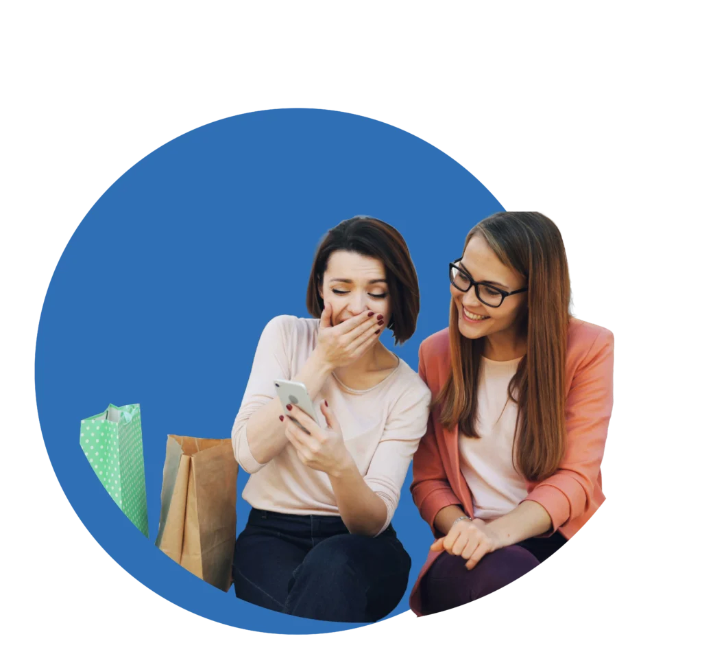 Retail proximity marketing girls in a shopping centre with phone